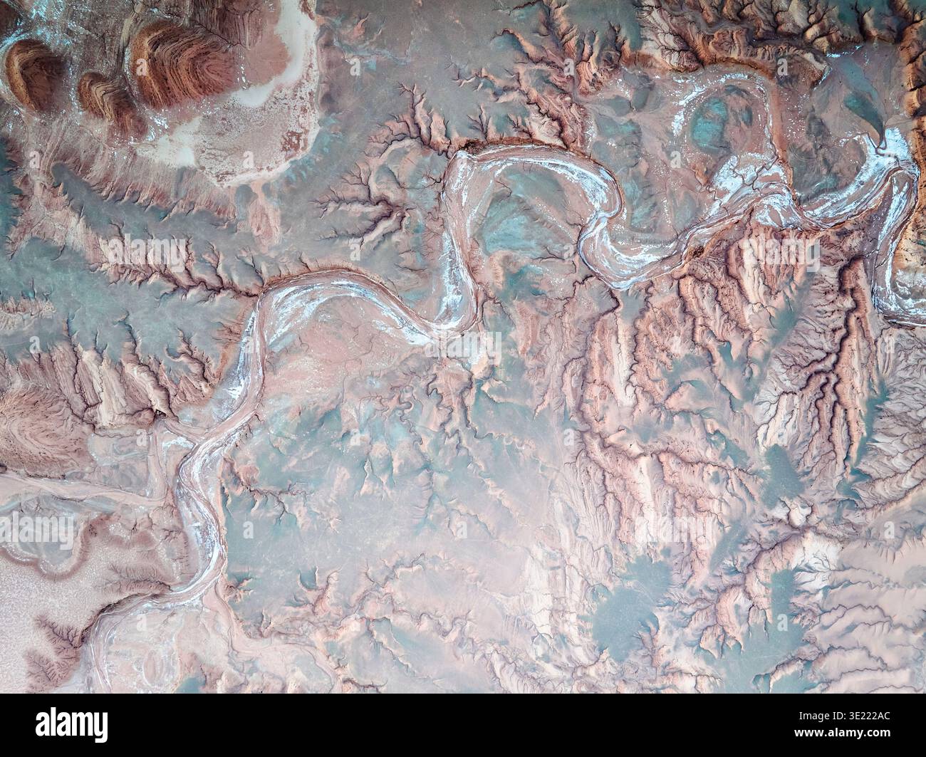 River Pattern. Model Abstract aerial view of winding river patterns and erosion textures in ...