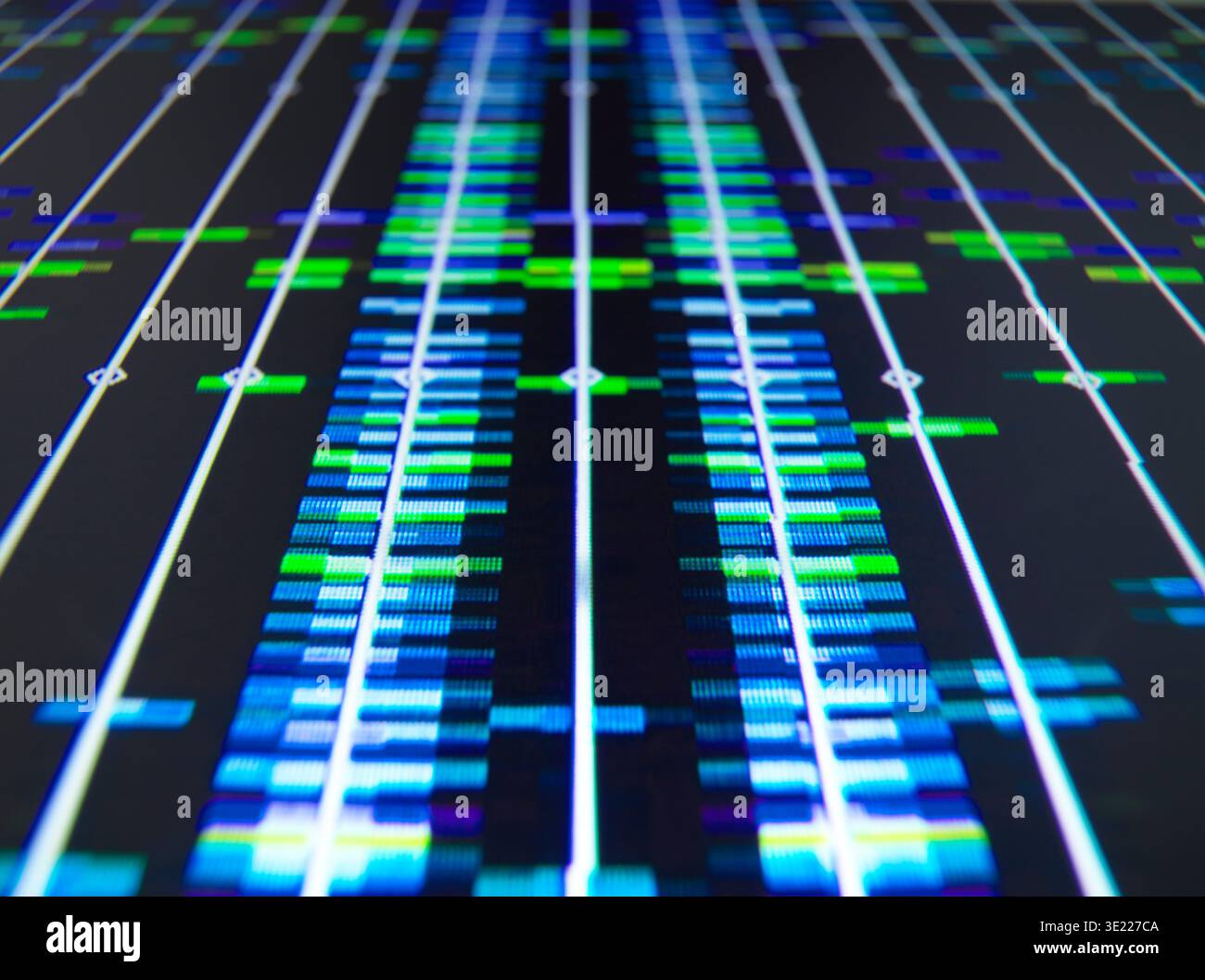 Dna Sequence Data File Visual depiction of digital DNA sequence data with vivid blue and green ...