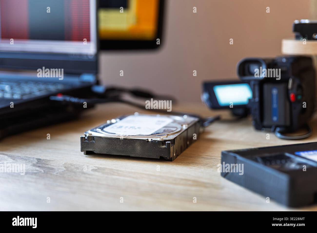 Digitizing Old VHS Video Cassette to Hard Drive Using VCR Player Stock Photo