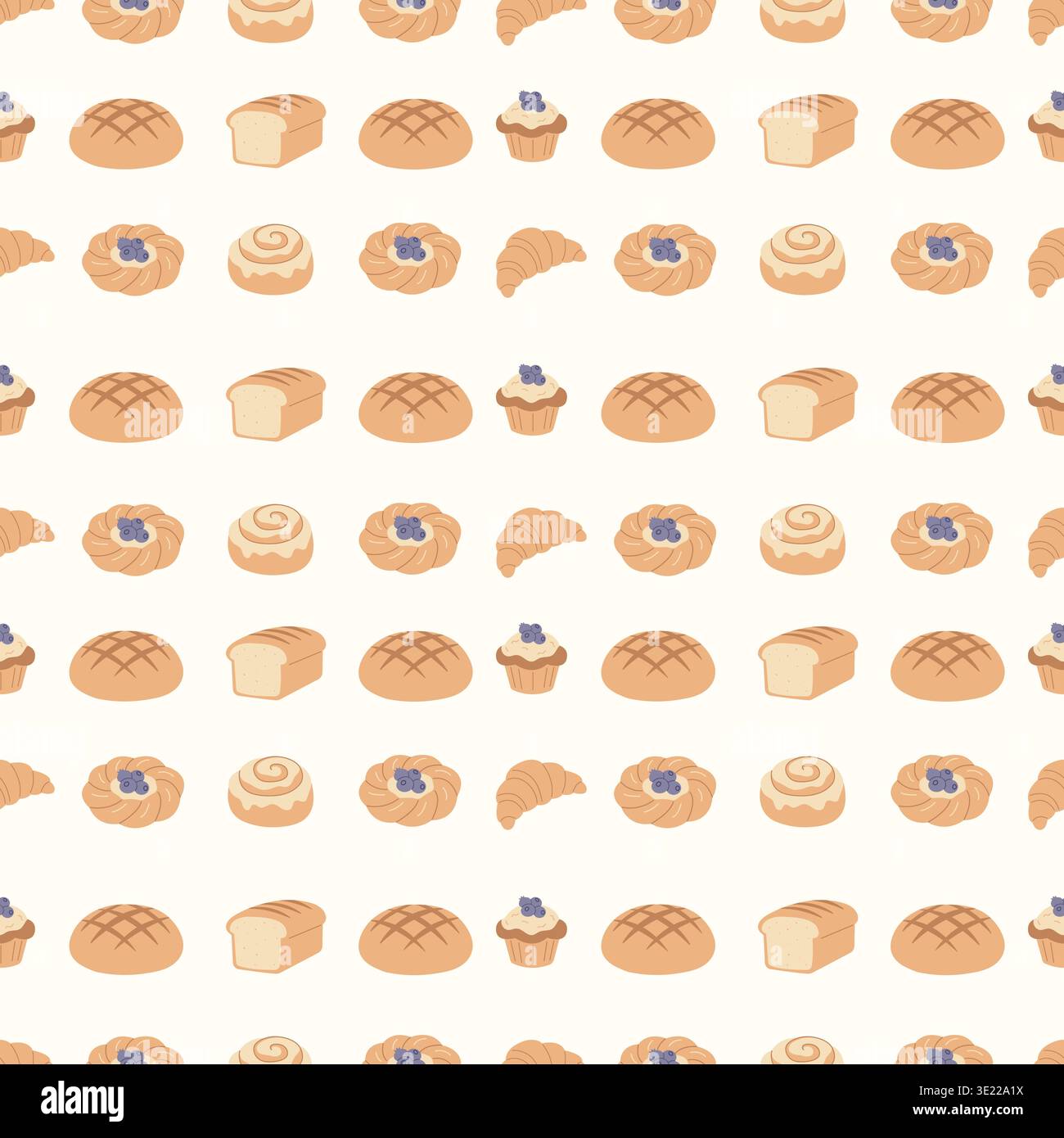 Seamless pattern with bread and bakery pastry products vector illustration. Stock Vector
