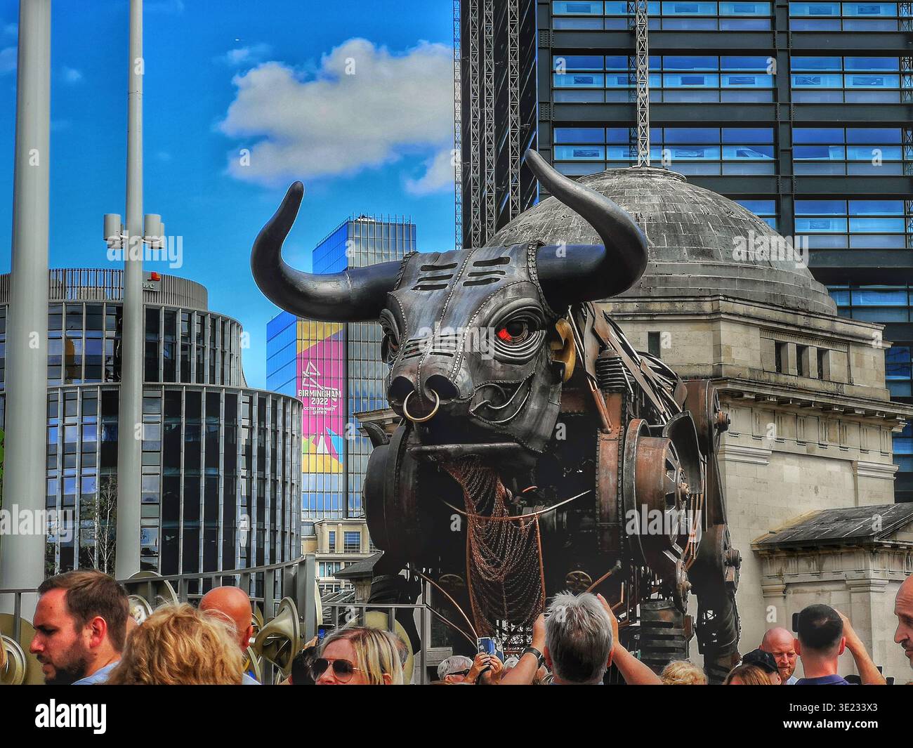 Ozzy the Bull at the Birmingham Commonwealth games 2022 in Centenary Square - Smartphone Captured Stock Image