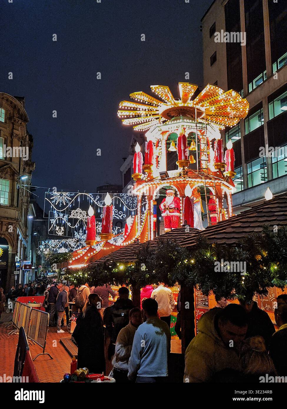 Birmingham Frankfurt German Market with busy crowds browsing the stalls - Smartphone Captured Stock Image