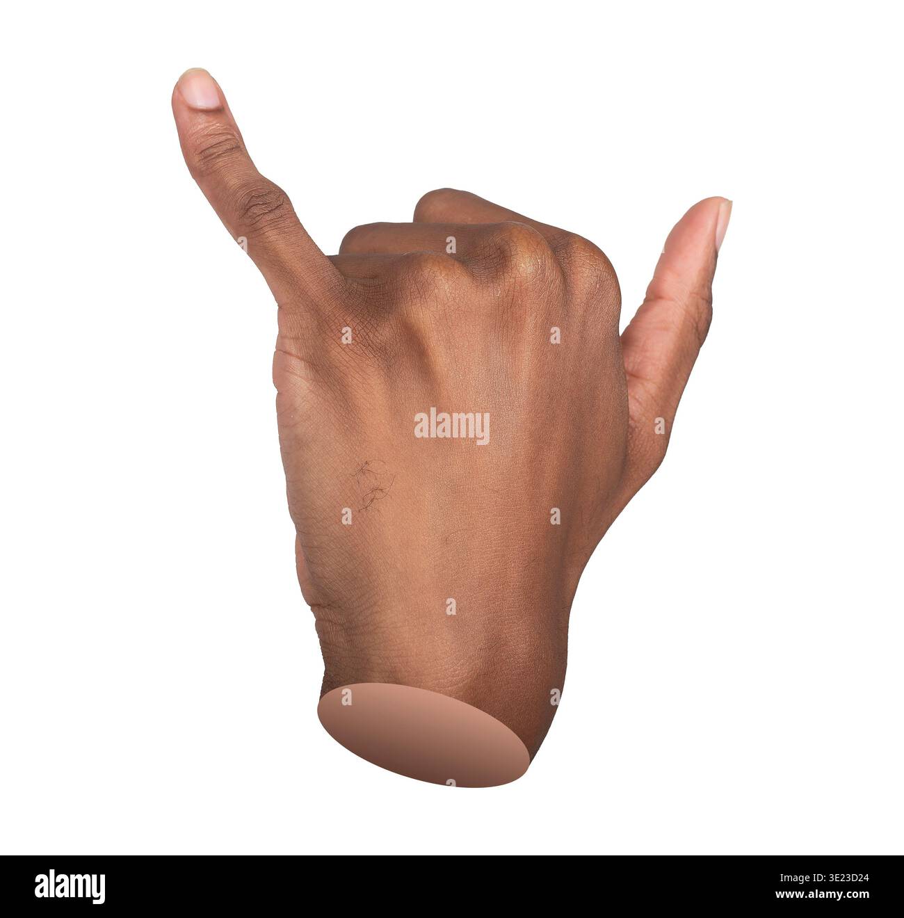 Shaka hand gesture with extended pinky and thumb shown in closeup ...