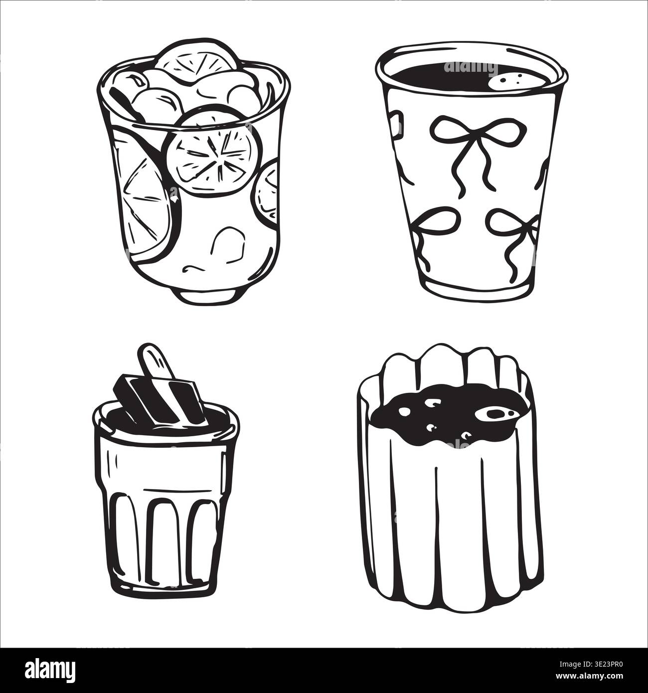 Whimsy Hand drawn Cute Different Drinks  Stock Vector