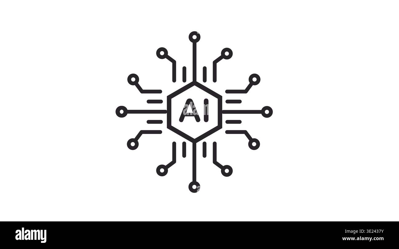 Simple black line artificial intelligence circuit icon Stock Vector