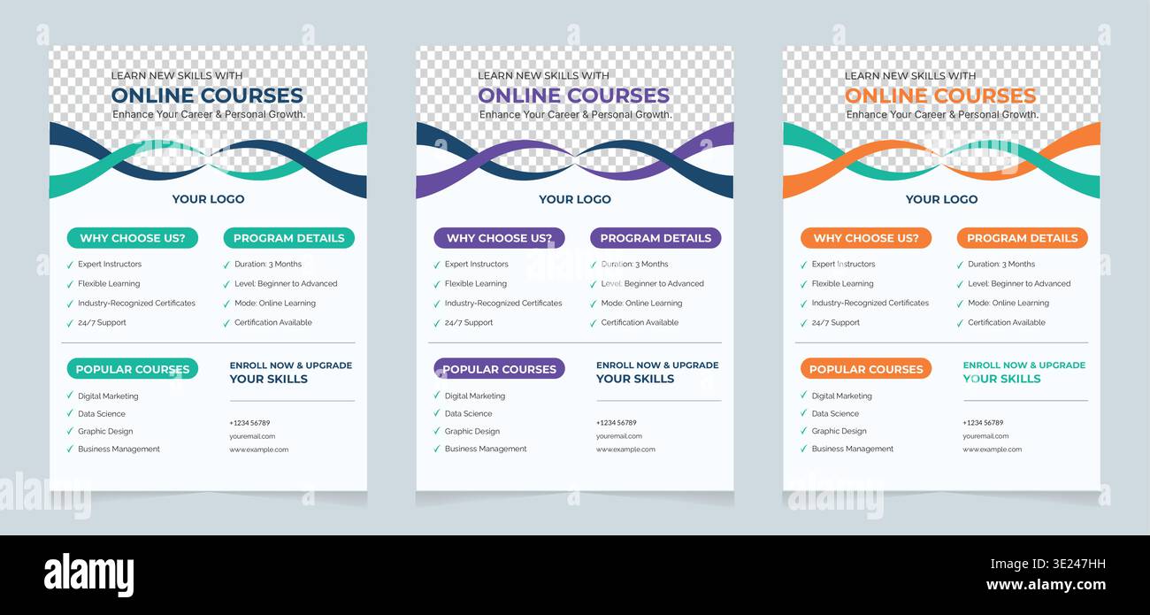 Online Course Flyer Template Set with 3 Color Variations – Modern ...