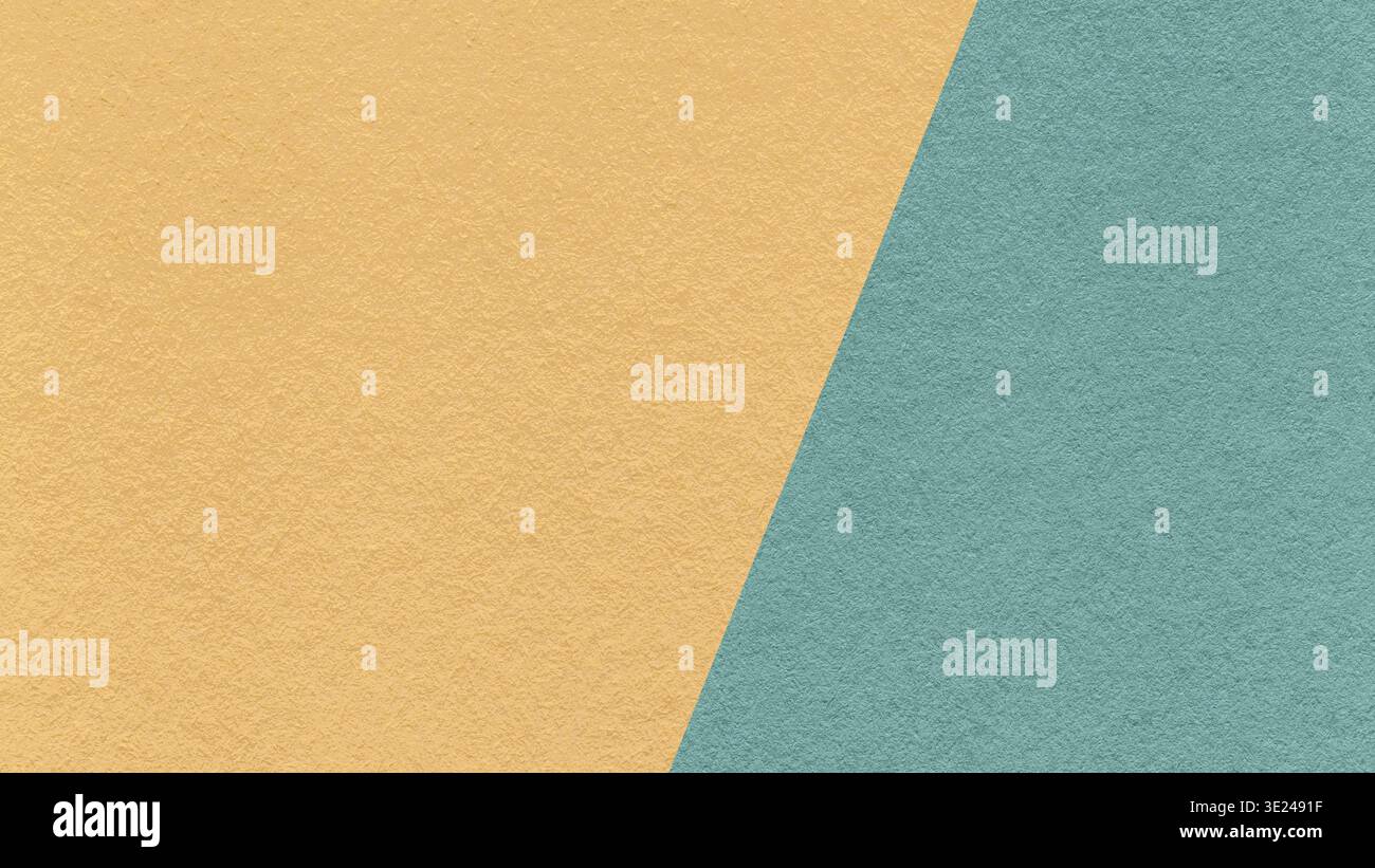 Light ochre texture background with muted teal diagonal angled split and copy space for template, banner, presentation. Stock Photo
