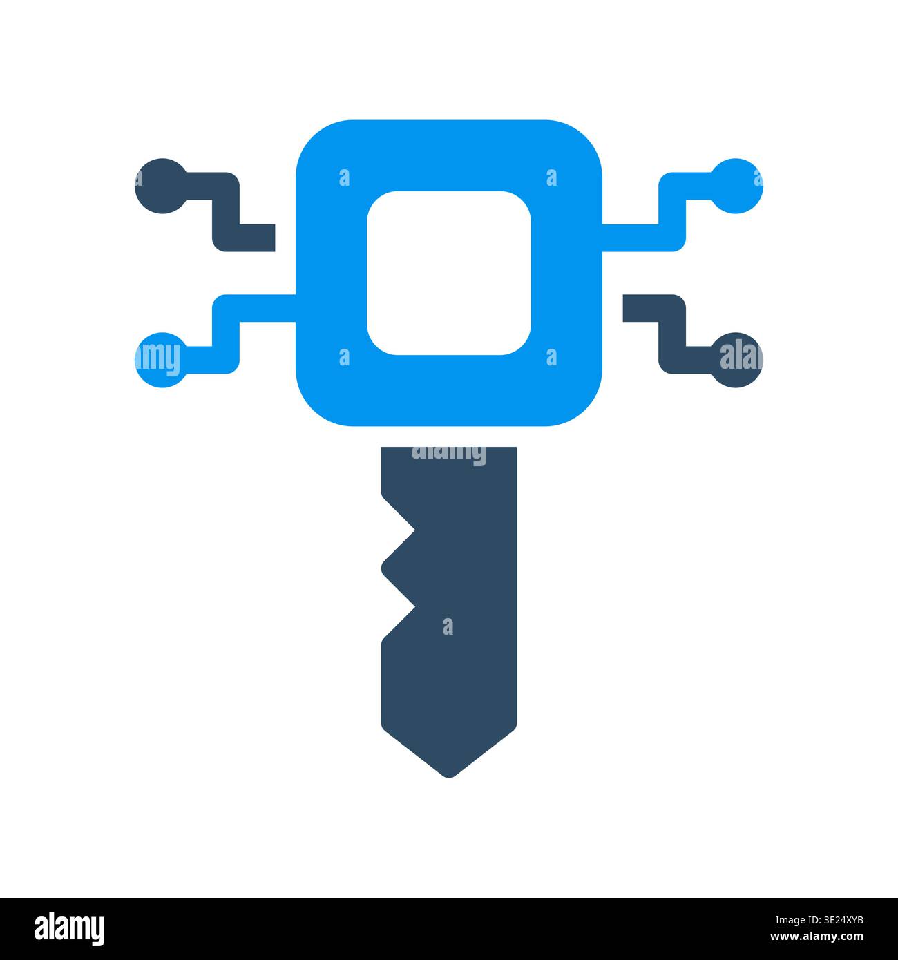 A key shape combined with a processor represents cryptographic access and digital control. This graphic suits blockchain security tools, authenticatio Stock Vector