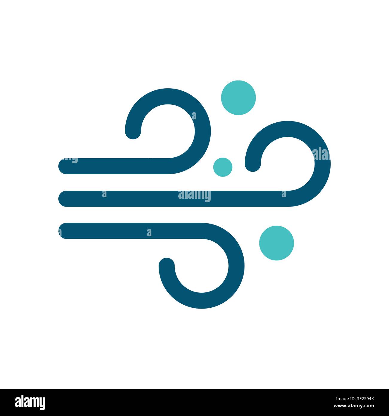Curved wind lines with icy dots represent frost and freezing air movement. This graphic suits winter weather graphics, climate content, seasonal brand Stock Vector