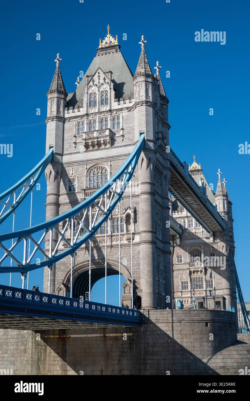 Tower Bridge as viewed from Shad Thames on a sunny day. London, UK. Stock Photo