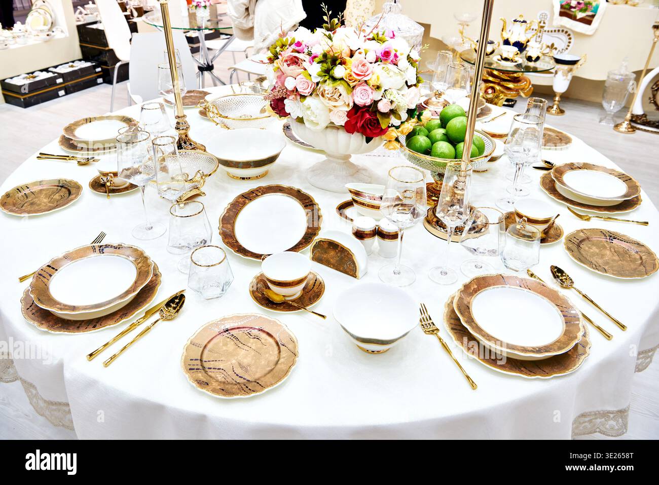 Dinnerware on a served festive table Stock Photo