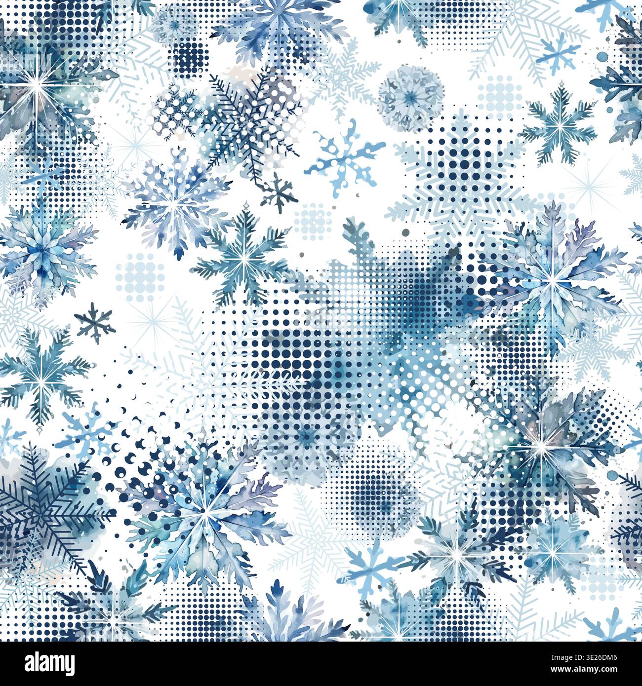 Seamless watercolor Snowflake Pattern . Not AI, vector illustration. Stock Vector