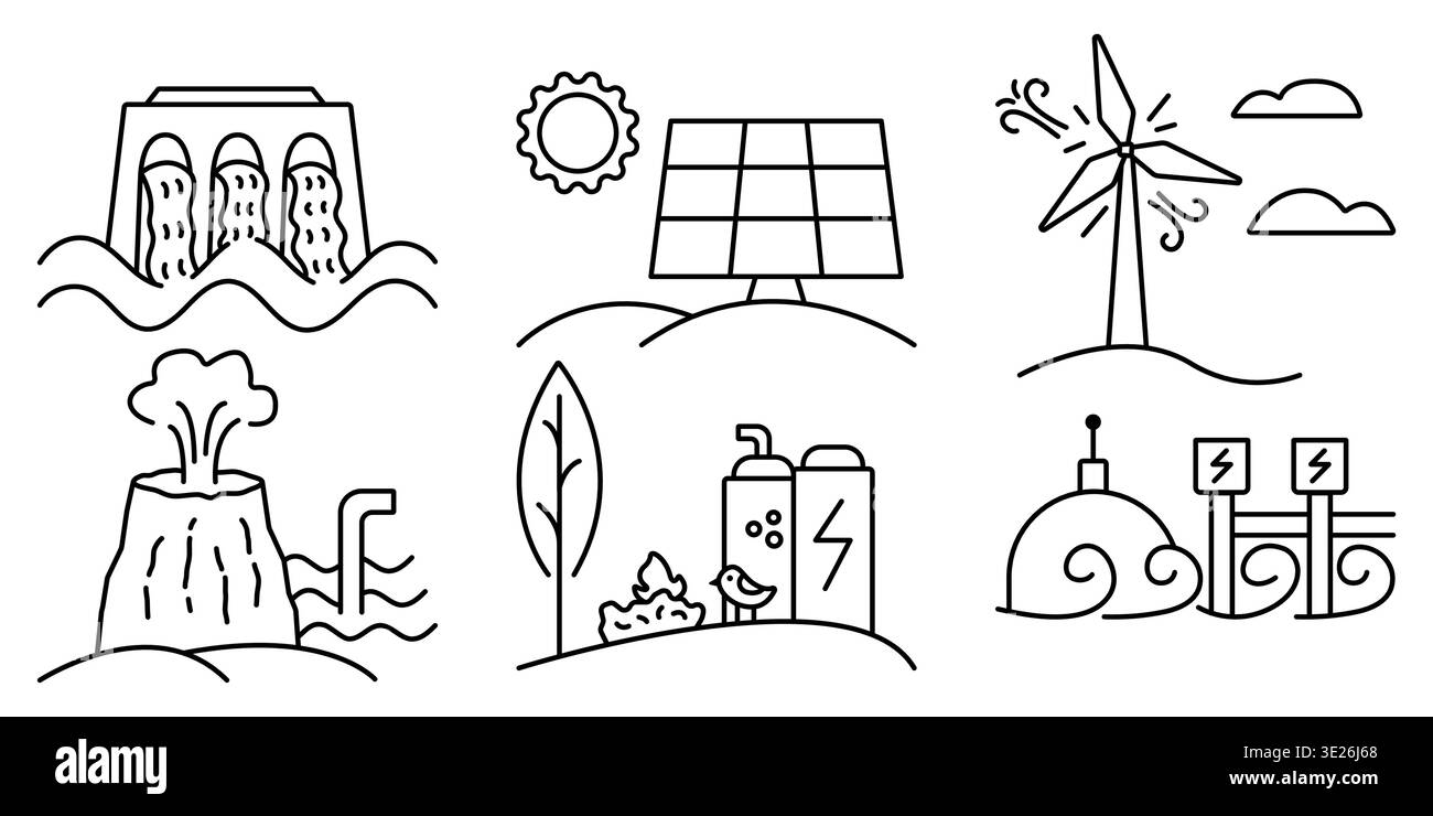 Renewable energy solar wind wave Black and White Stock Photos & Images ...