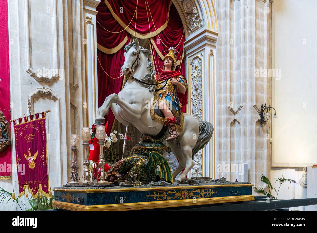 Detail of the Saint George statue on horseback slaying the dragon in ...