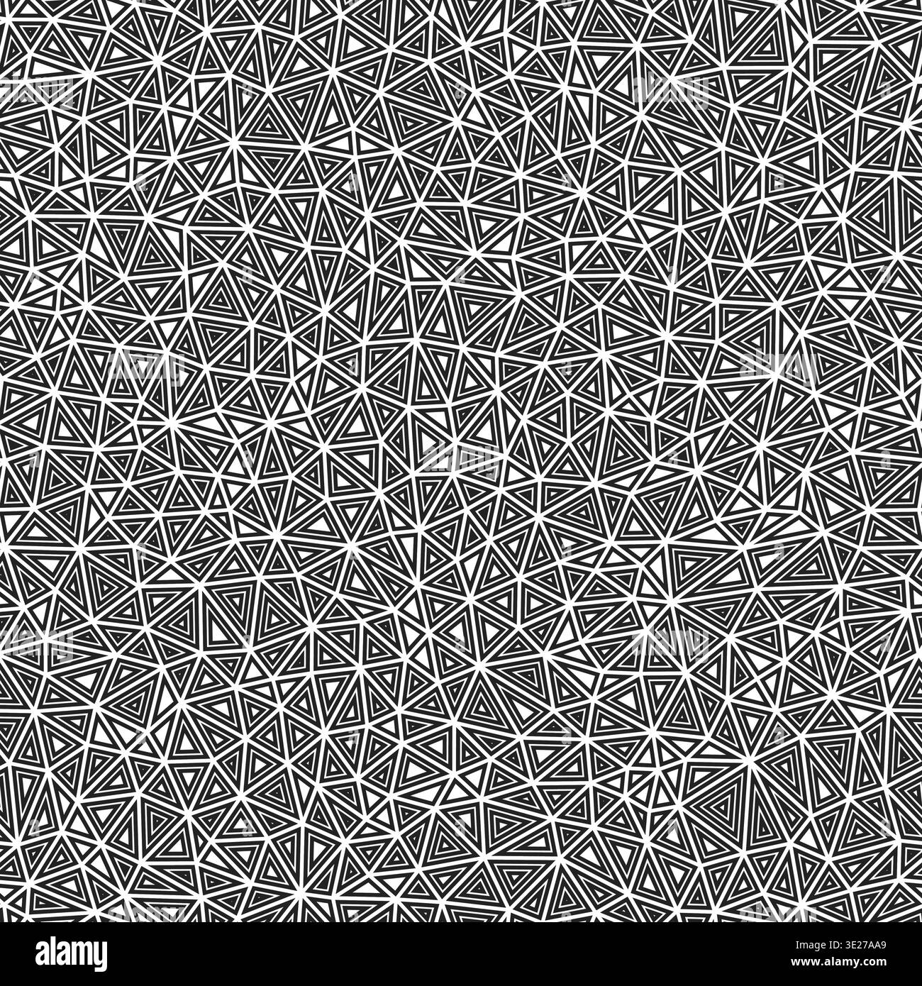 Triangles vector pattern. Multiple repeated inner triangles. Small shape size. Black and white style. Seamless pattern. Stylish vector tiles. Stock Vector