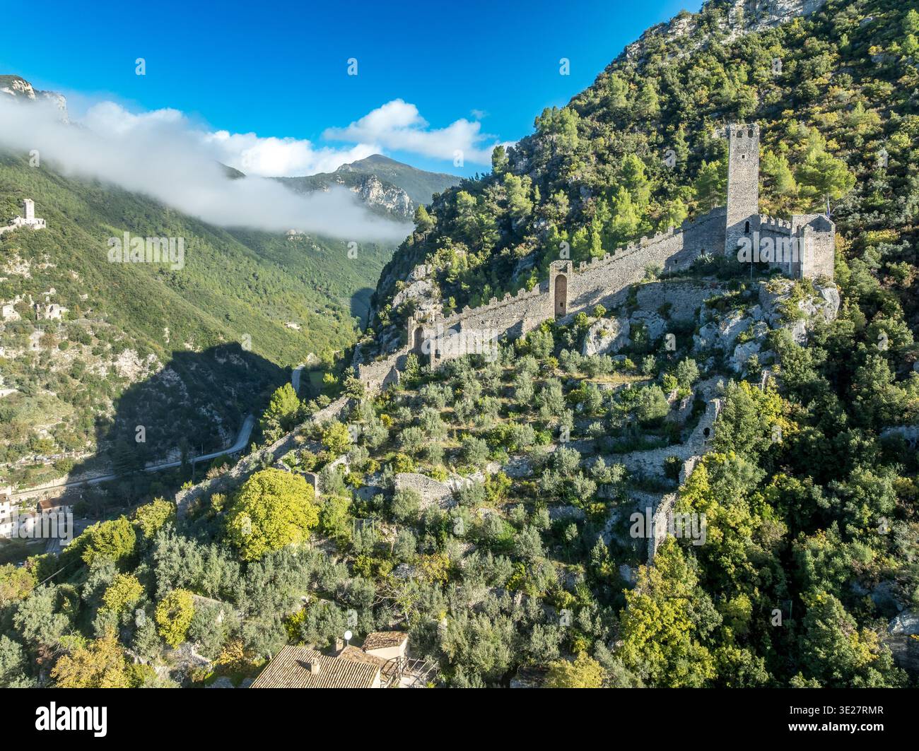 Aerial Views of Precetto: Square Tower and Medieval Ramparts Guarding ...