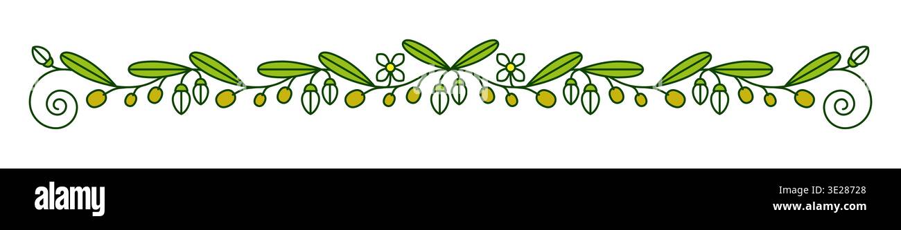 Olives and green leaves divider or separator and border frame, vector ...