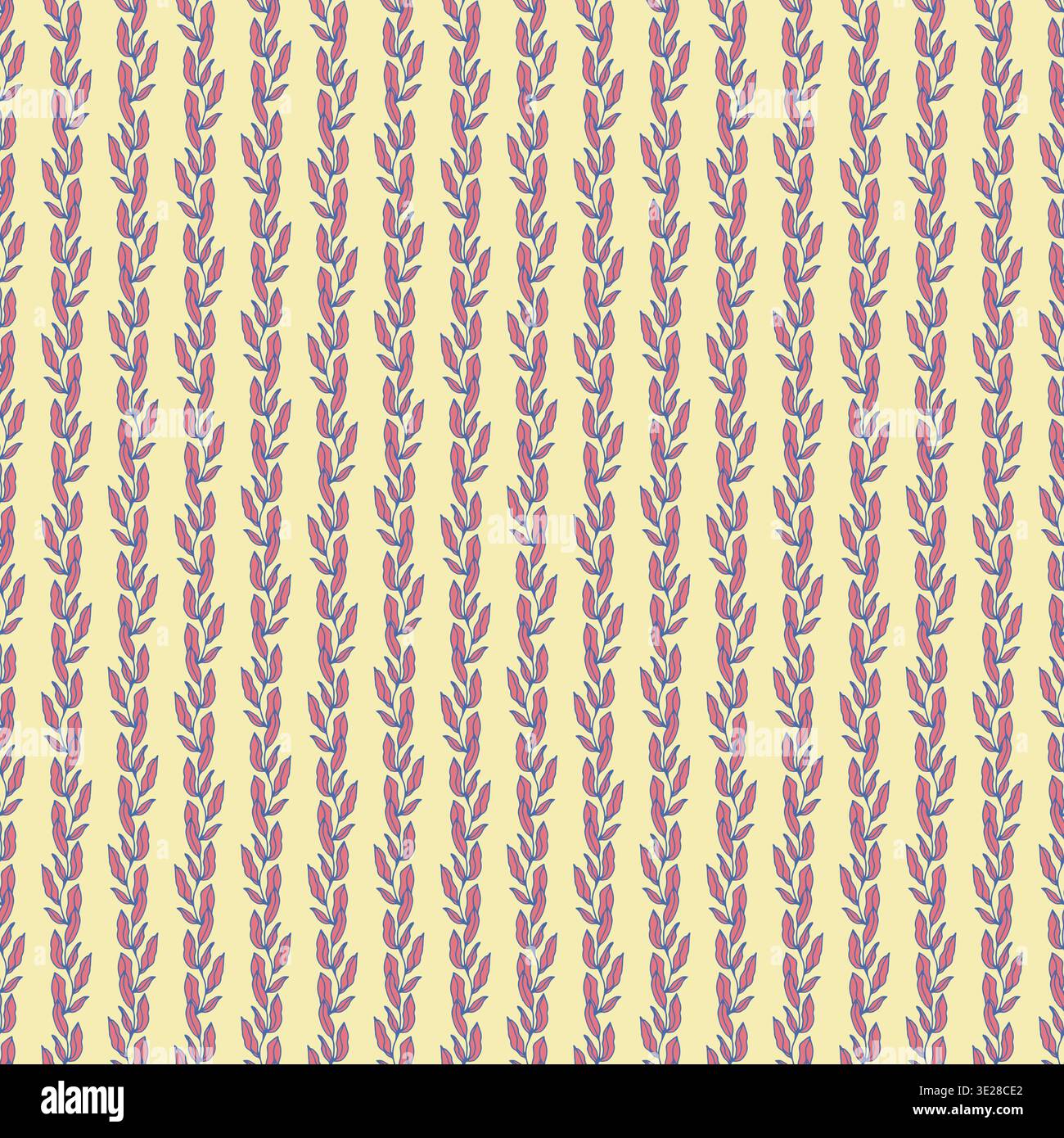 Minimalist Pink Wavy Leaf Stripe Pattern Stock Vector