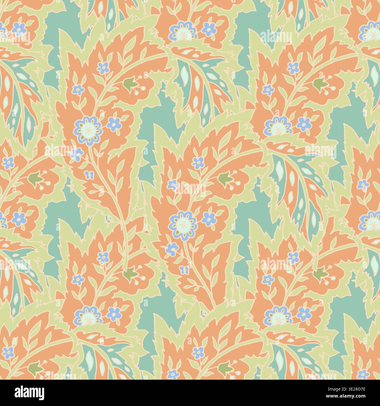 Linear Folk Floral Stripe Sage Pattern Stock Vector