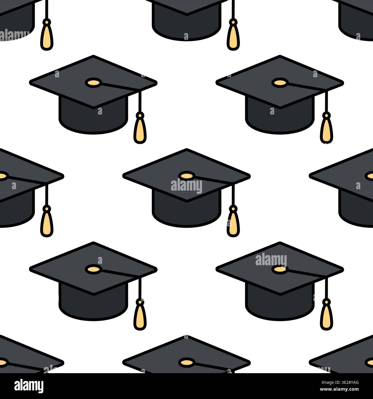 Graduation cap seamless pattern. University, college graduation black cap texture for degree ceremony, educational programs design. Vector Stock Vector