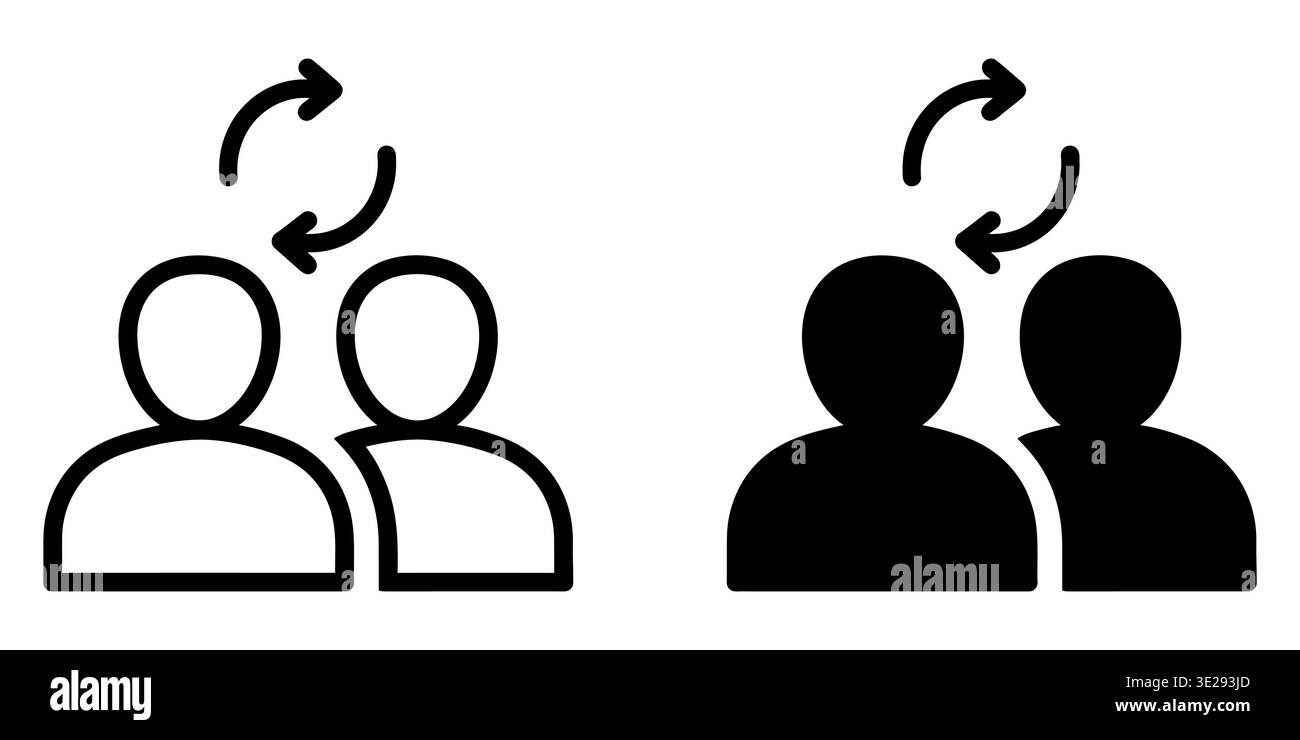 Two icons of people with a circular arrow representing team communication and workflow exchange Vector Stock Vector