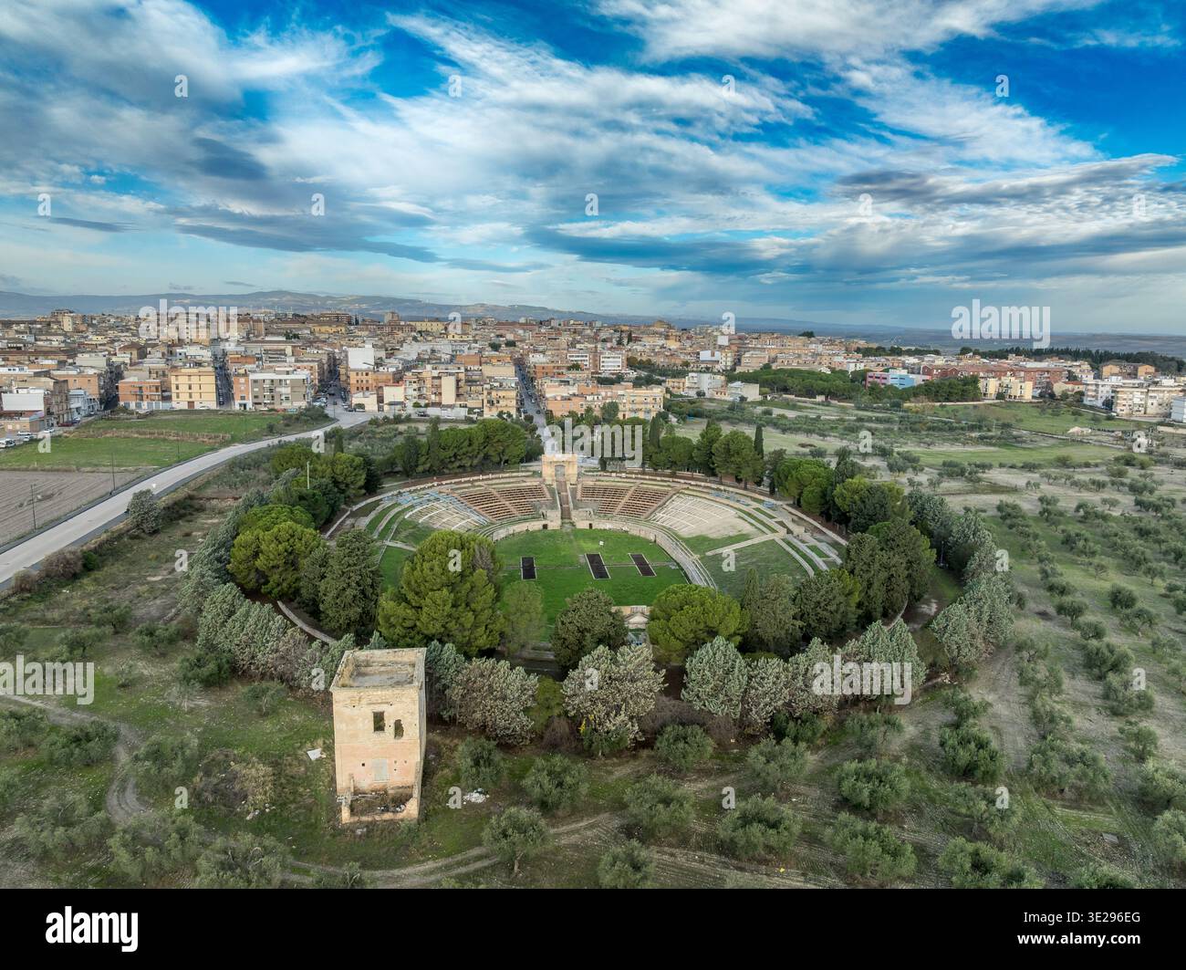 Lucera’s Ancient Arena: Exploring one of Southern Italy’s Largest Roman Amphitheaters. Imperial Architecture in the Heart of Puglia Stock Photo