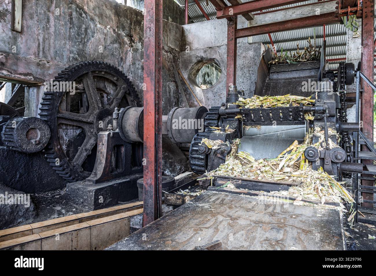 Sugar cane grinder, River Antoine Rum Distillery, St Patrick parish, Grenada Stock Photo