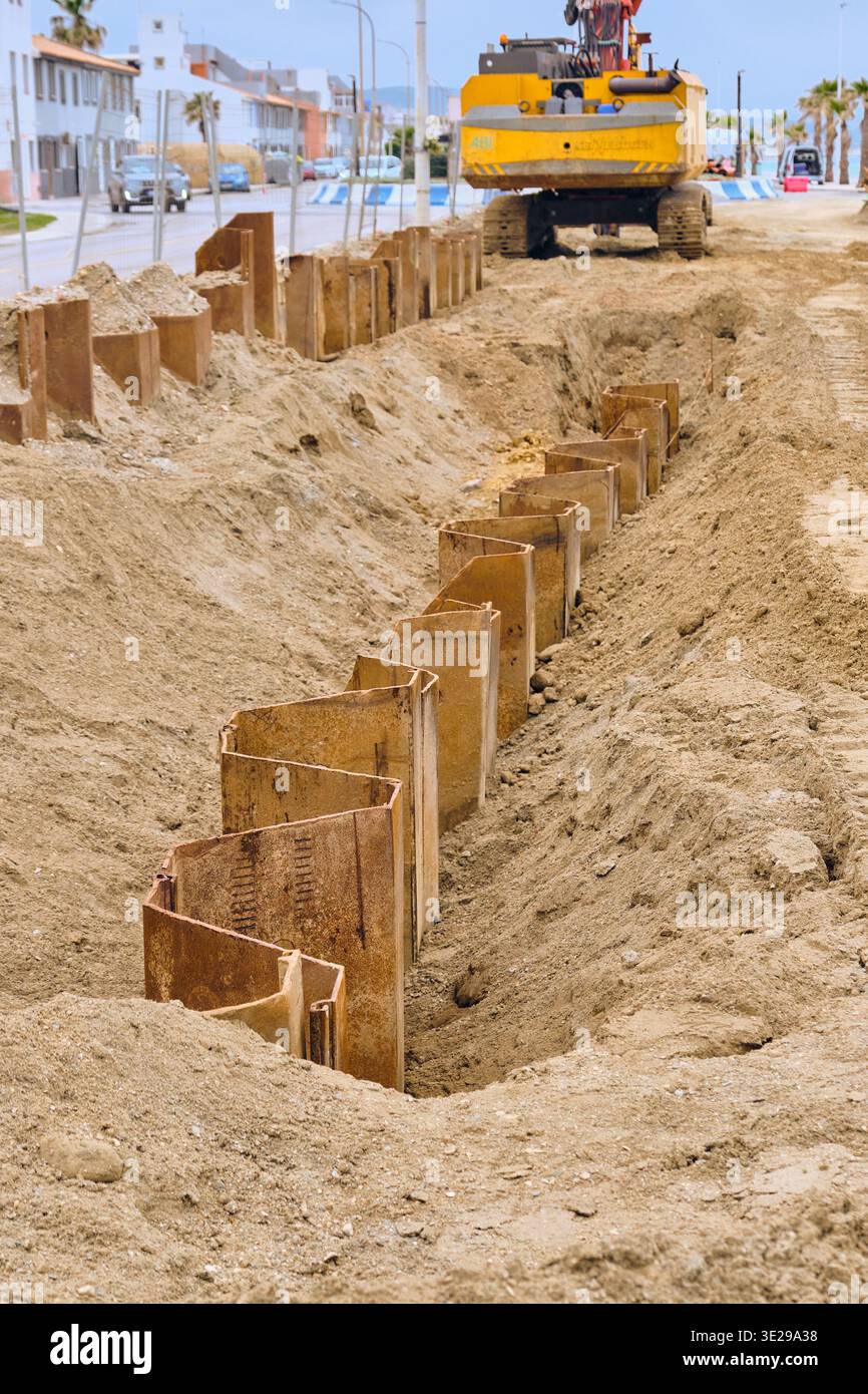 Coastal Erosion Prevention Sheet Piling Installation On Beach In La ...