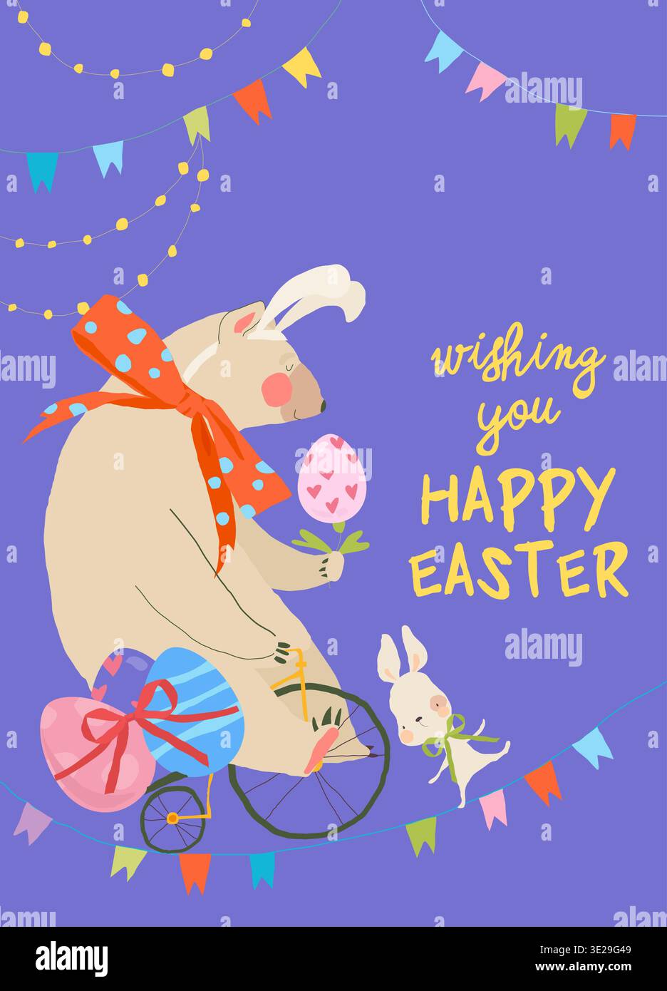 Easter Card with Bear and Easter Eggs Stock Vector