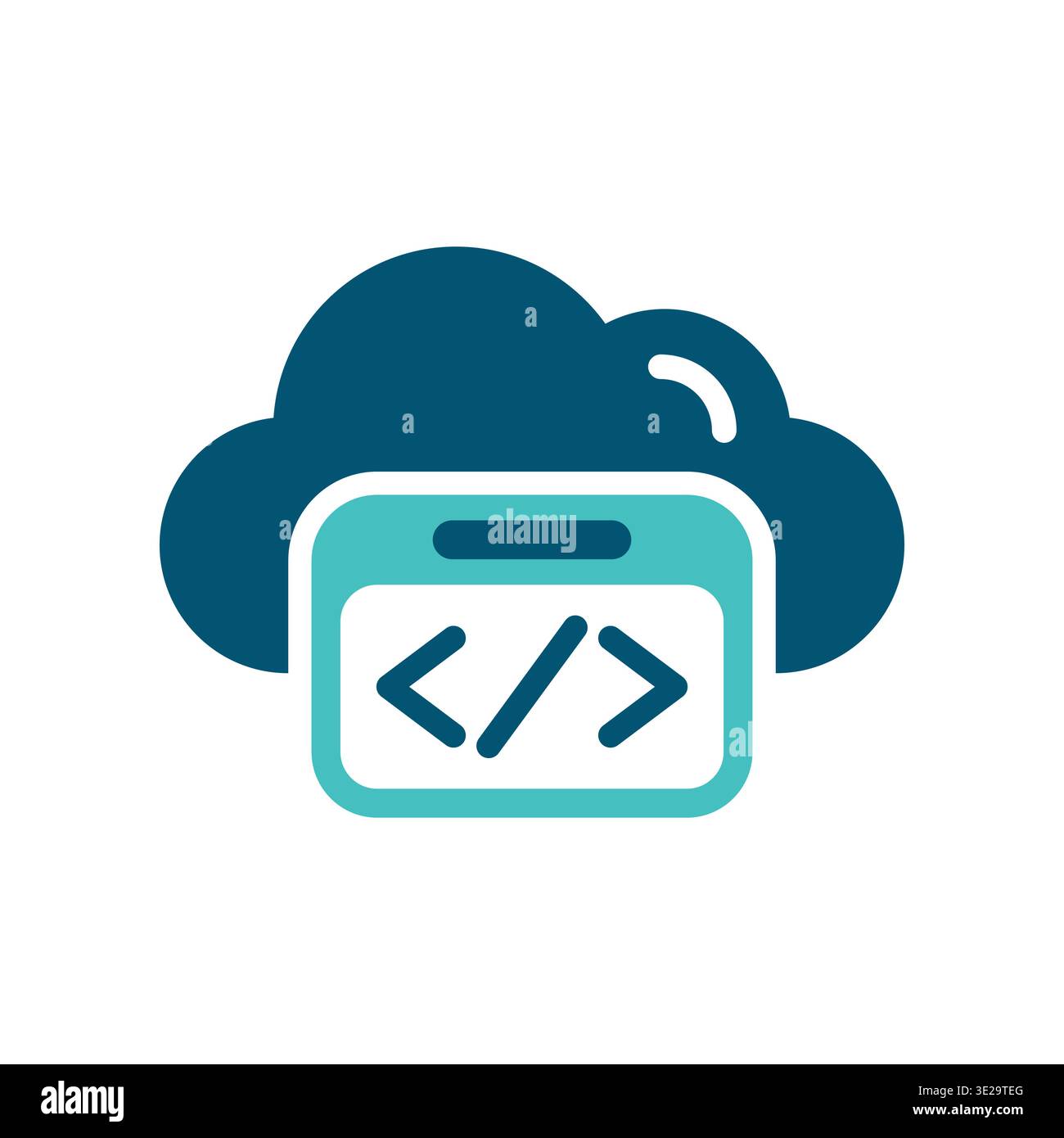 A cloud with a code window represents software development in a hosted environment. This graphic suits developer tools, web platforms, application das Stock Vector