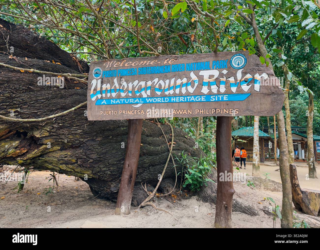 Sign for Puerto Princesa Subterranean River National Park, Palawan, Philippines, a UNESCO World Heritage Site. Stock Photo