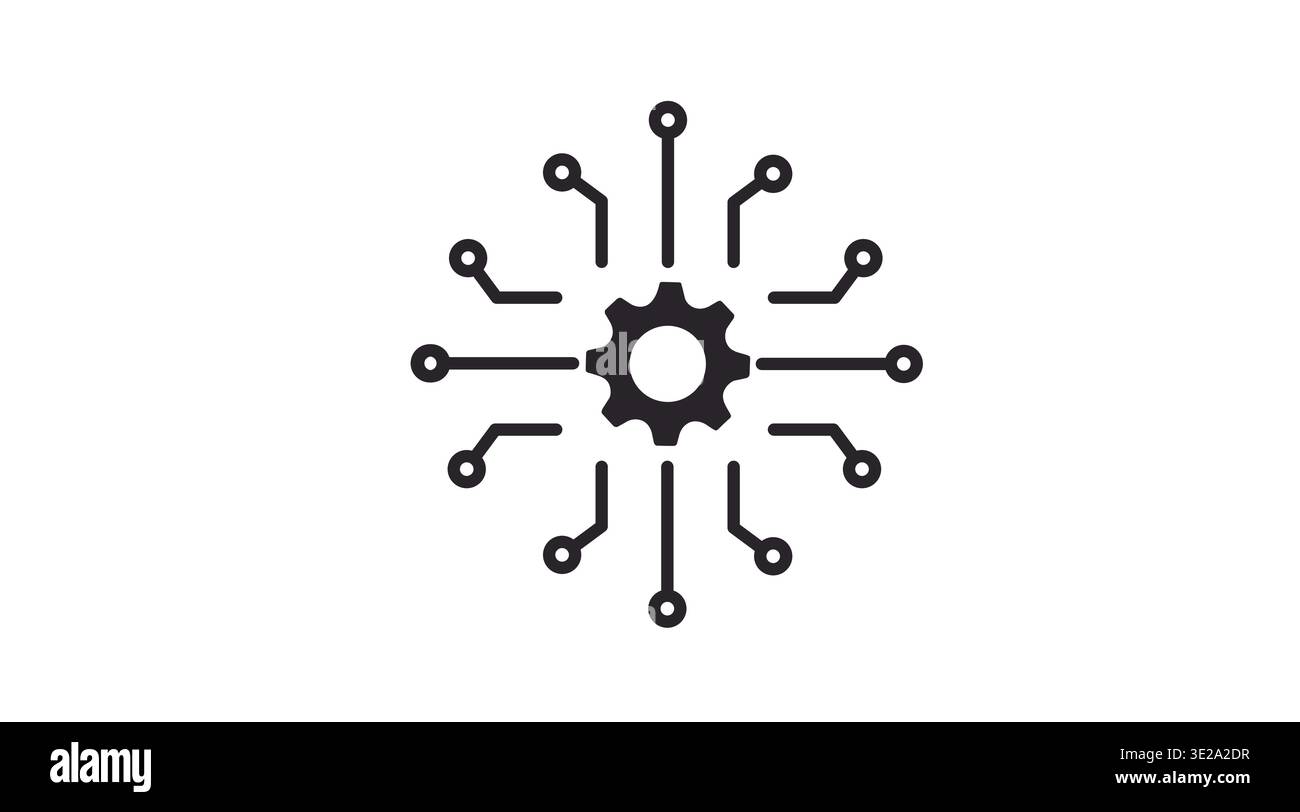 Black line artificial intelligence gear icon with circuit lines Stock Vector