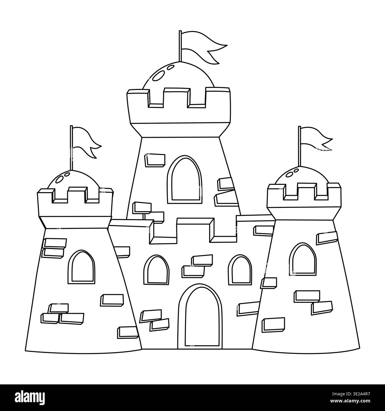 Sandcastle coloring page for kids. Simple medieval castle outline with ...