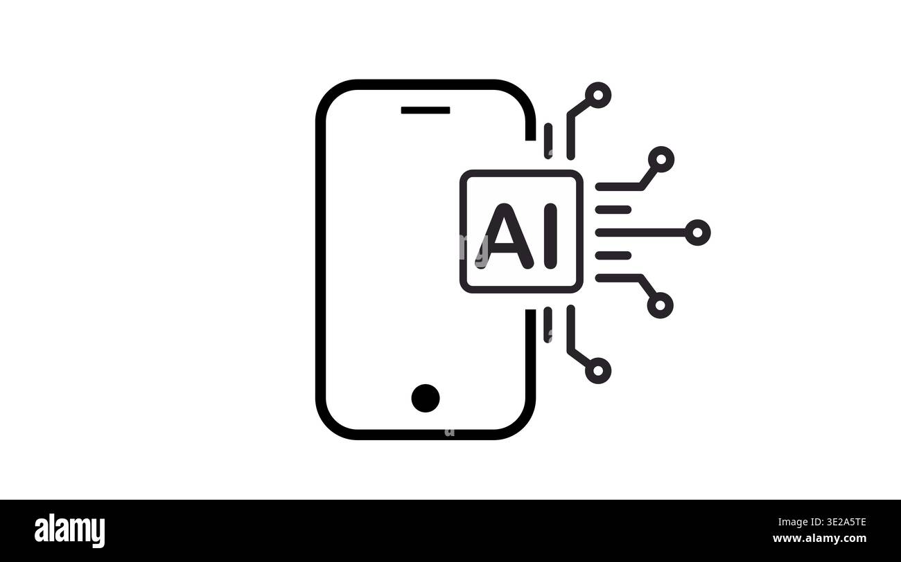 AI smartphone circuit line icon, artificial intelligence mobile technology outline vector Stock Vector