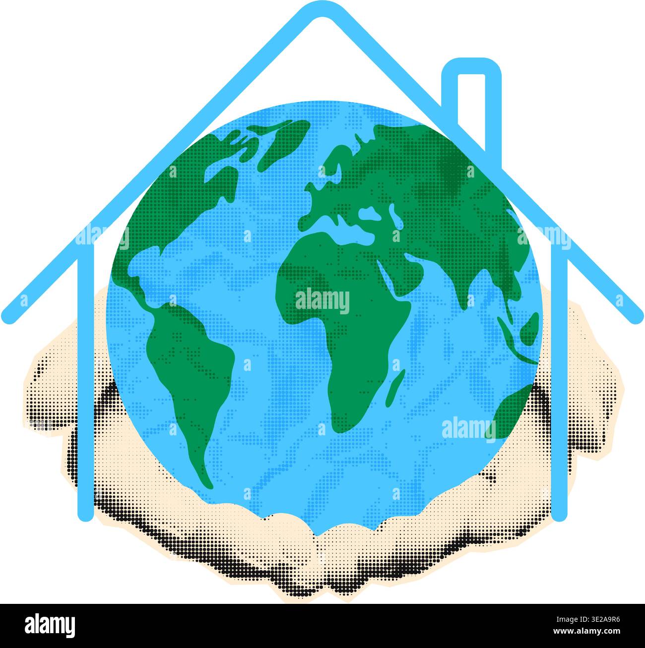 Halftone hands holding Earth globe collage vector illustration Stock Vector