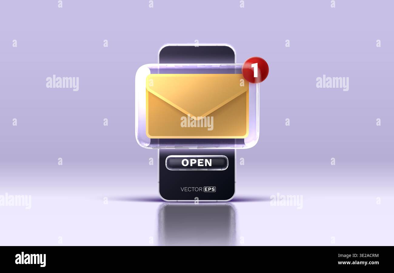 New message notification on a smartphone with a glossy UI element. Vector illustration. Stock Vector