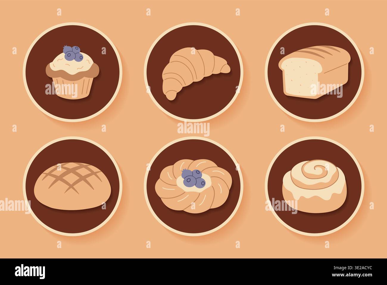 Bakery sticker icons set with bread and pastry emblems vector illustration. Stock Vector
