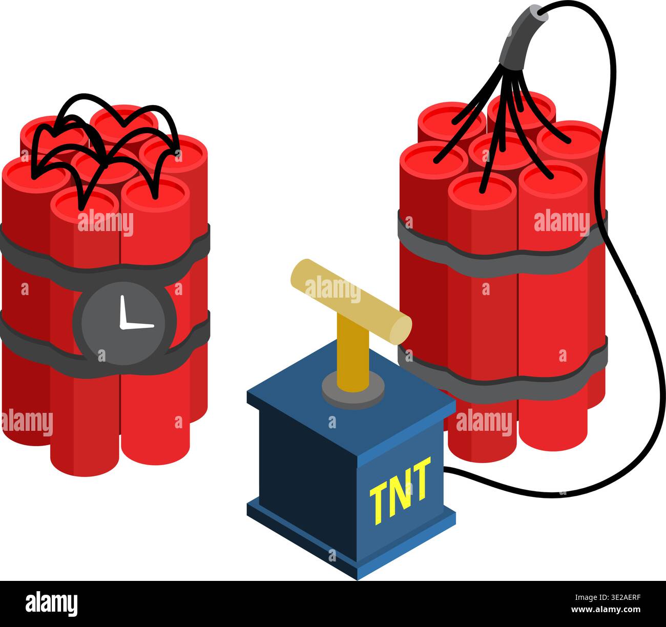 Dynamite Bomb with Clock Timer and detonator for blasting operations stock illustration Stock Vector
