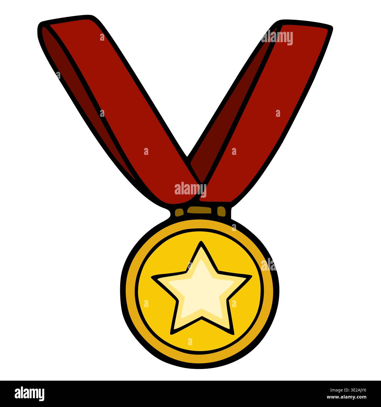 Golden medal with red ribbon and star, isolated vector illustration ...