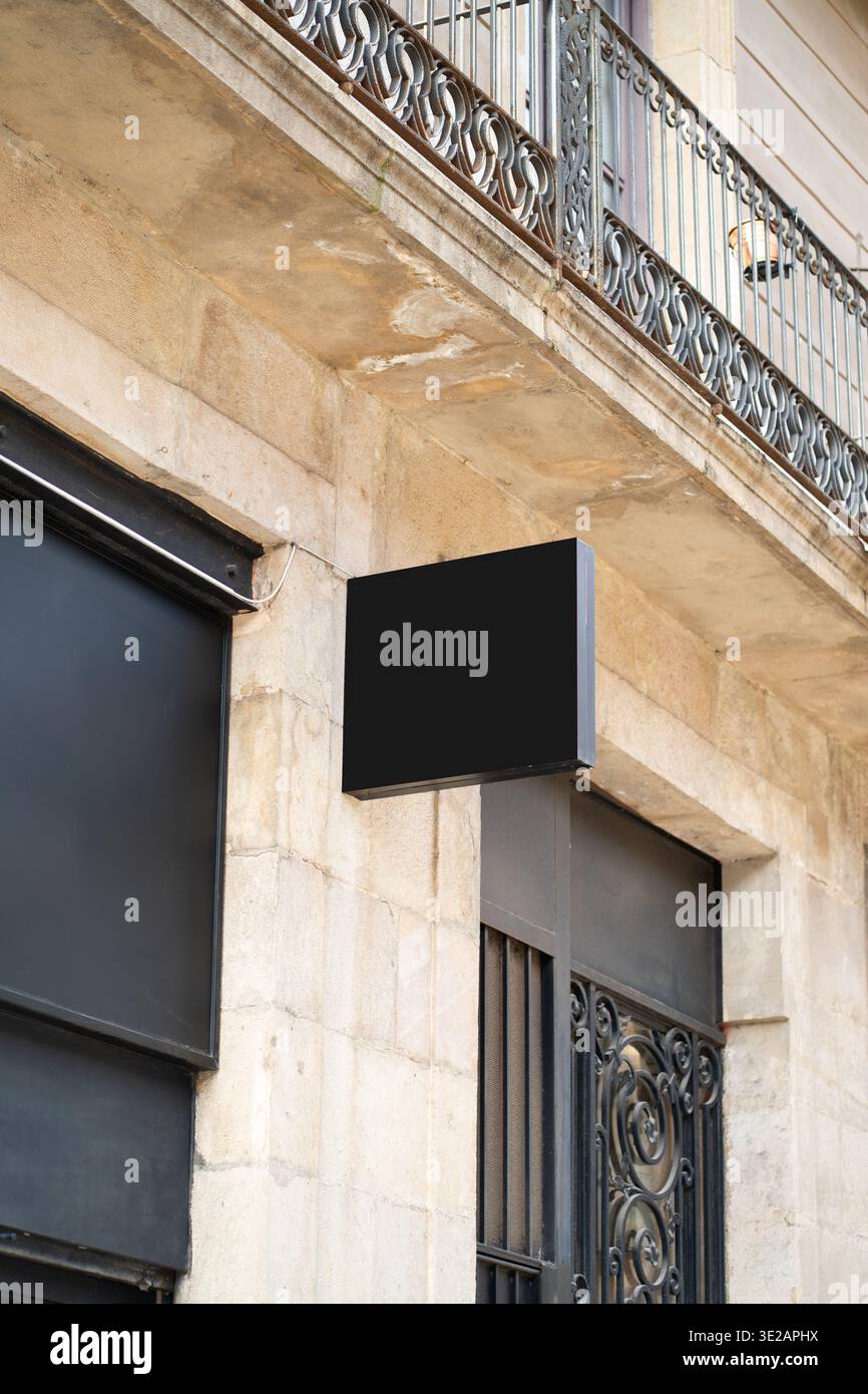 Black rectangular blank store sign mockup providing space for retail branding Stock Photo