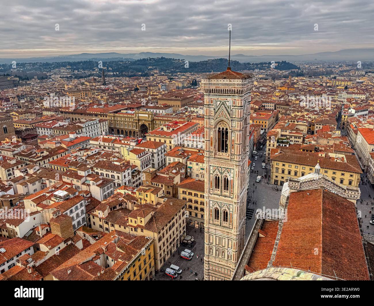 Campanile di Giotto,Giotto's Bell Tower, the majestic bell tower of Florence Cathedral ,clad in white, red and green marble, Florence,Italy Stock Photo