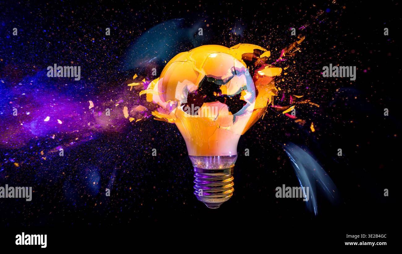 Light bulb shattering real high speed photo Stock Photo