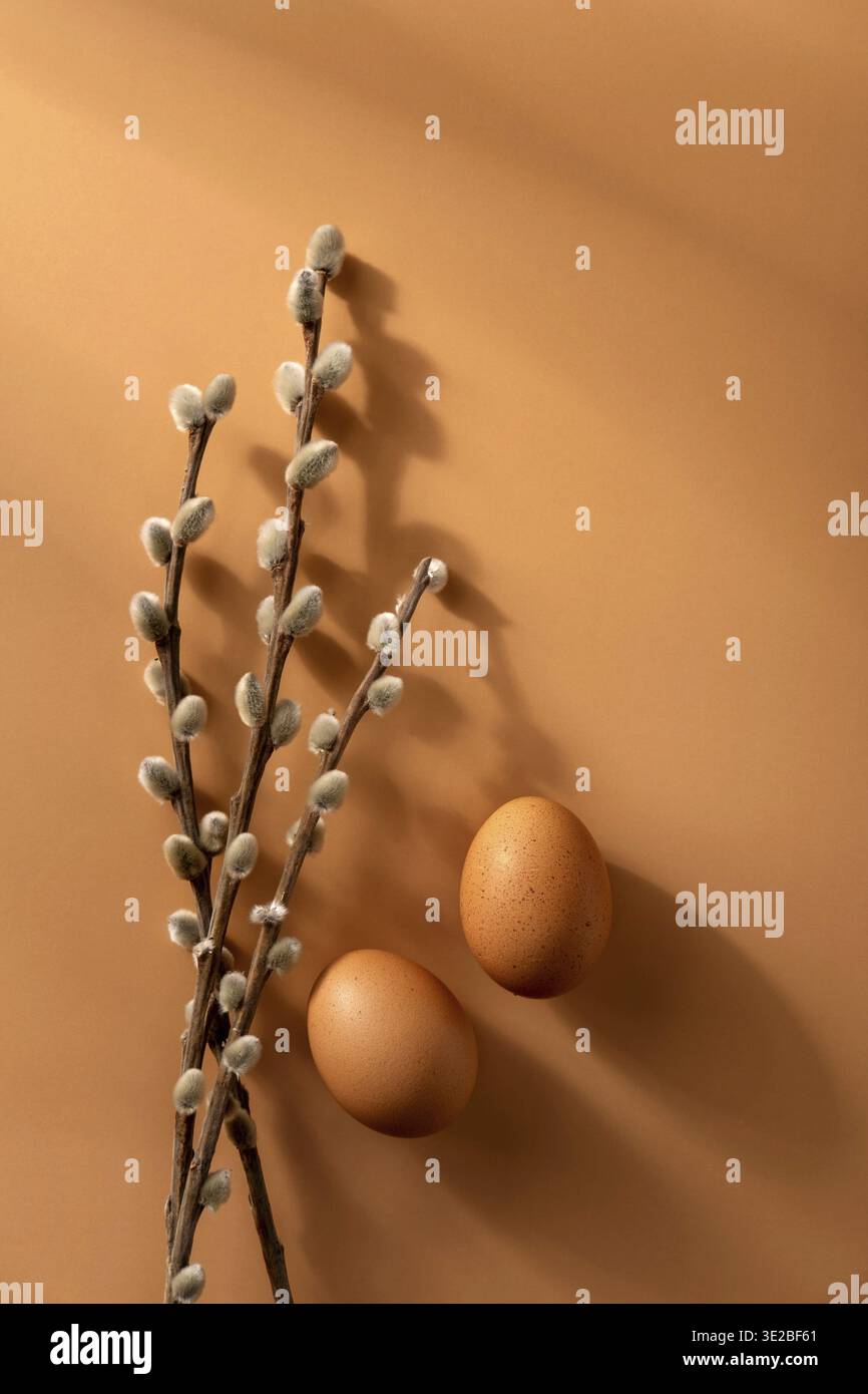 Modern natural dyed easter eggs. Happy Easter. Congratulatory easter background Stock Photo