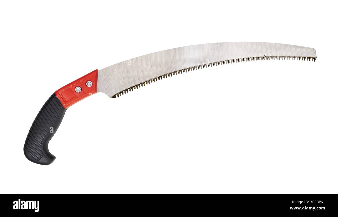 Crosscut hand pruning saw with plastic handle isolated on white background Stock Photo