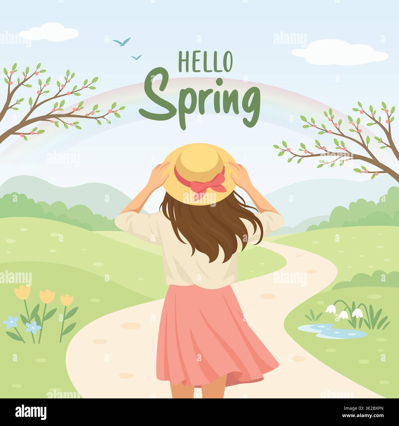 Girl walking in field flowers Stock Vector Images - Alamy