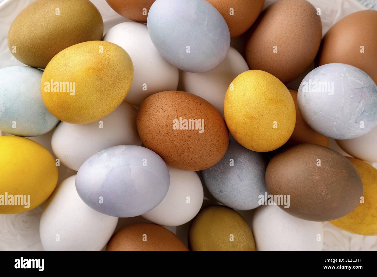 Modern natural dyed easter eggs. Happy Easter. Congratulatory easter background Stock Photo