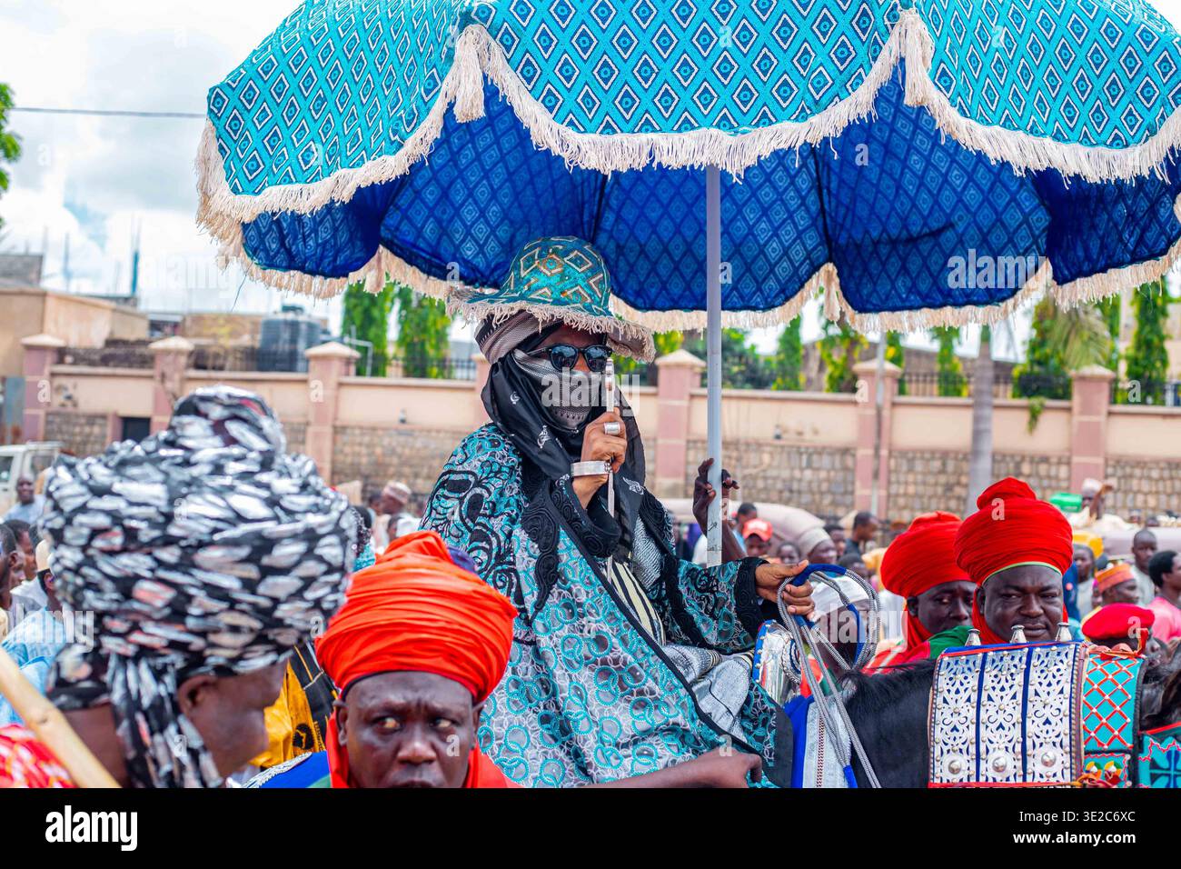 Emir Patterns Kano, Nigeria - 15 August 2022: View of a figure adorned in vibrant ...