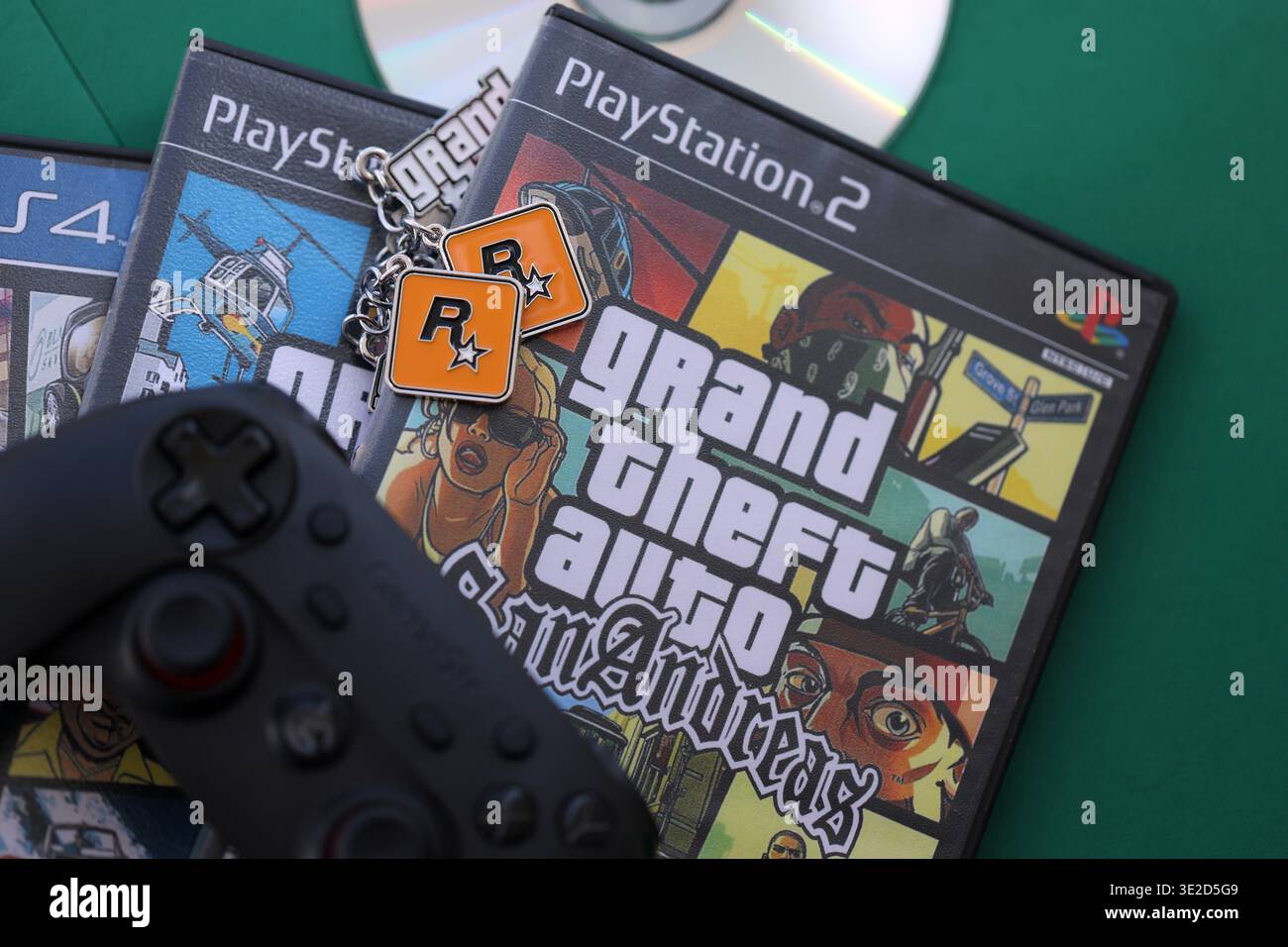 KYIV UKRAINE MARCH 13 2026 GTA Grand Theft Auto San Andreas Video Kyiv Ukraine March 13 2026 Gta Grand Theft Auto San Andreas Video Game Disc Box Photo With Focus On Title Cover Front Part 3E2D5G9 