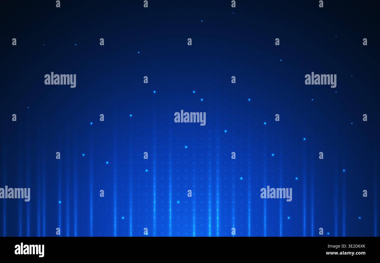 Abstract tech background with glowing blue particles. Digital grid and light beams. Futuristic data network concept. Innovation texture with data flow Stock Vector