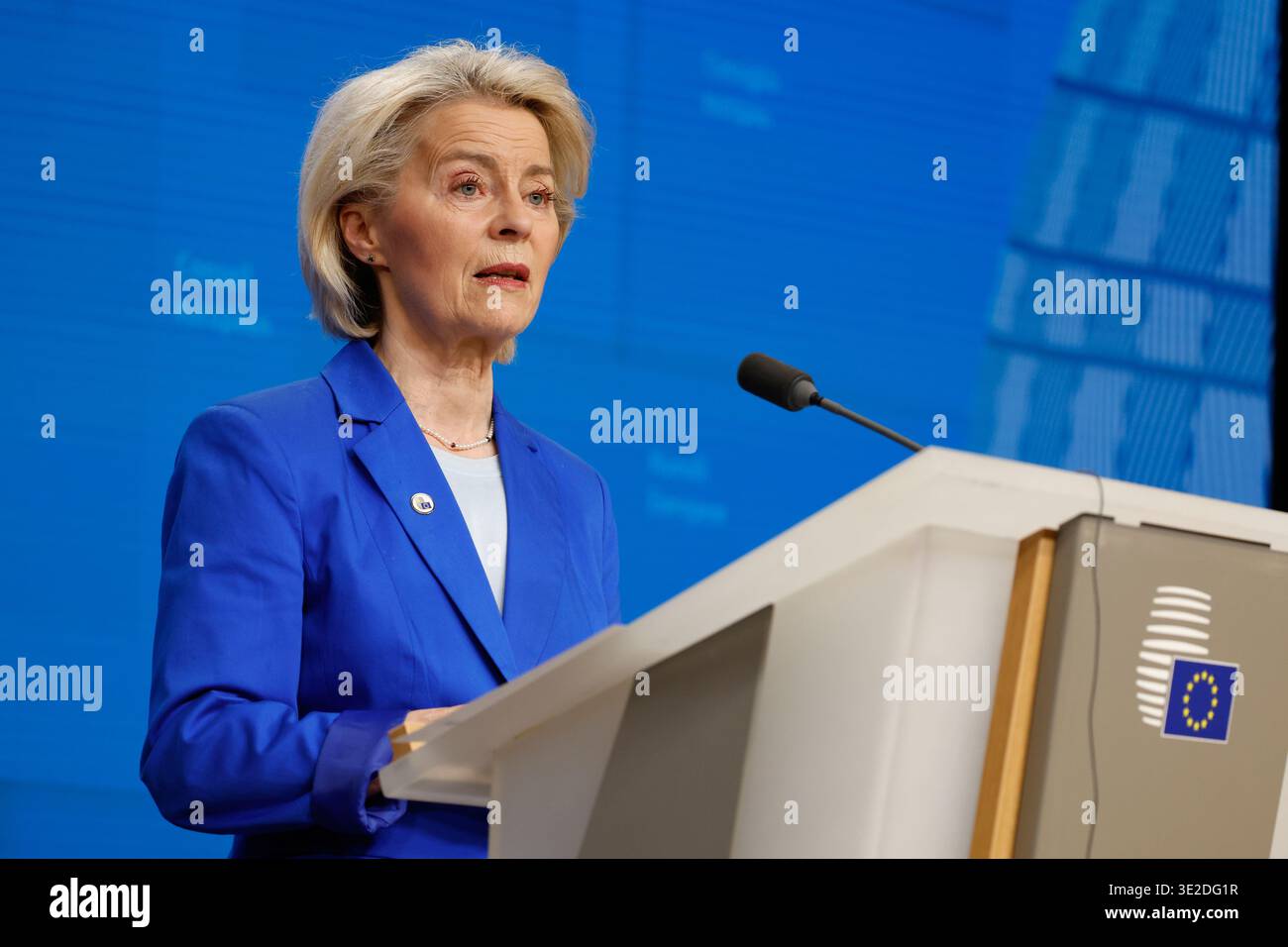 European Commission President Ursula von der Leyen speaks during a ...